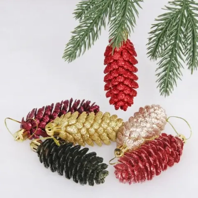 Ёлочные игрушки «Шишки блестящие» 9 см (набор 6 шт), нежный микс