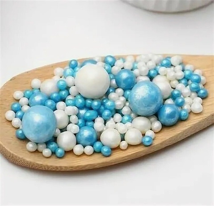 Драже зерн. в глаз. жемчуг микс (голубой серебро) 50гр.Годен24мес. №110