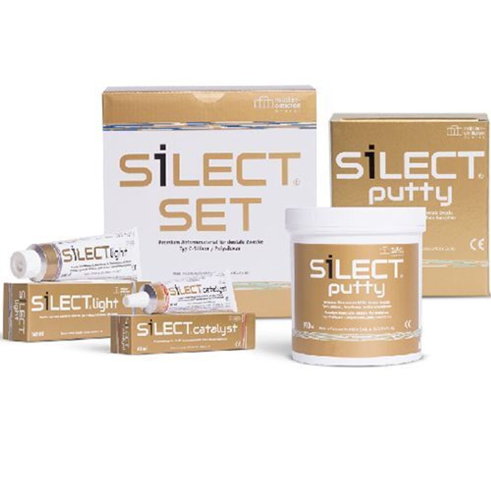 Набор SILECT-Set: материал SILECT putty в банке (910 мл), материал SILECT light в тубе (140 мл), материал SILECT catalyst в тубе (60 мл)