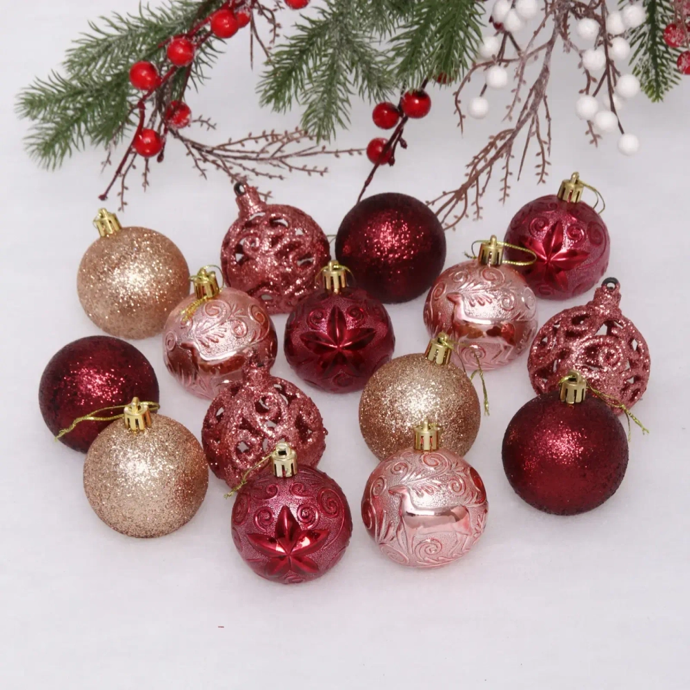 Набор шаров «Сказочная симфония» 6 см (24 предмета), рубин/роз.золото/шампань