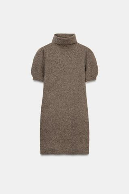 ZARA ТРИКОТАЖНОЕ МИНИ-ПЛАТЬЕ, СЕРОВАТО-КОРИЧНЕВЫЙ