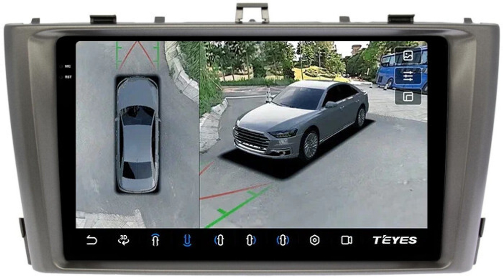 Магнитола для Toyota Avensis 2008-2015 (рамка серая) - Teyes CC3-2K-360 на Android 10, 2K QLED, 6Гб+128Гб, CarPlay, 4G SIM-слот, 4 камеры в комплекте