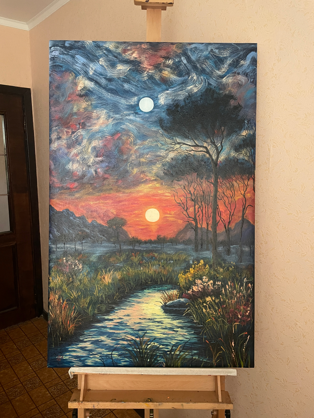 Картина маслом на холсте "Солнце и Луна" 70х110 см. Деревянный подрамник. Художник Наталия Осадчук