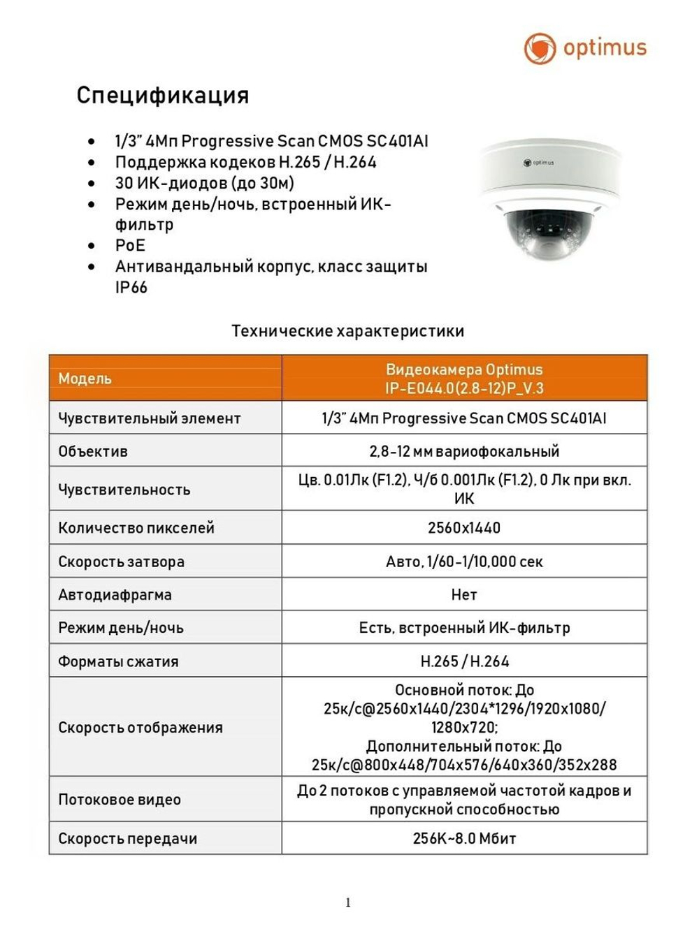 Видеокамера Optimus IP-E044.0(2.8-12)P_V.3