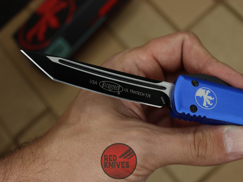 Нож Microtech Ultratech T/E - синяя рукоять, танто черный клинок + запчасти RK-377