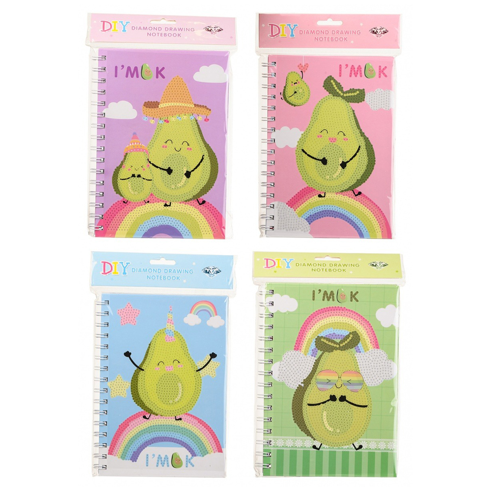 Блокнот детский Basir, формат А5, серия "Авокадо" с алмазной мозаикой, 21*14.5 см, 80 листов, ассорти