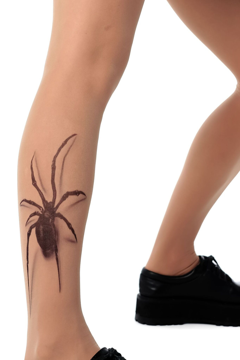 Колготки +size с принтом в виде паука на правой ножке (Размер: XL-XXL-XXXL) (Цвет: бежевый)