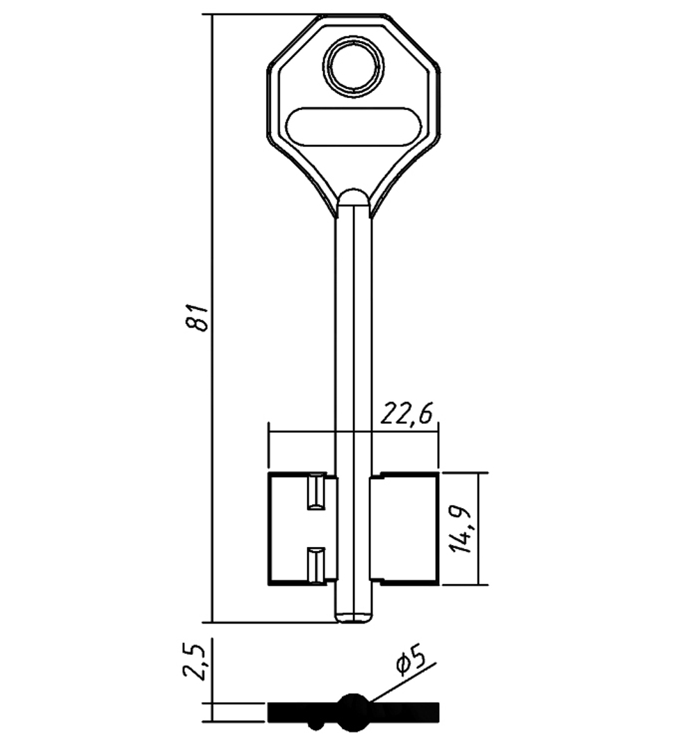Заготовка сувальдного ключа 14205 SIM1D (желтый)