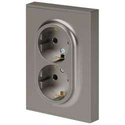 Розетка ЭРА Arktik 16-2105-07 двойная с заземлением 2X2P+E Schuko со шторками 16А-250В титан | Эра Arktik