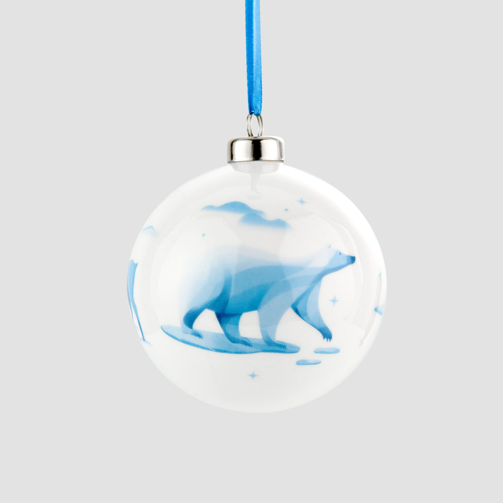 Набор из 3 елочных шаров Farforite «Мишки на севере» в подарочной коробке