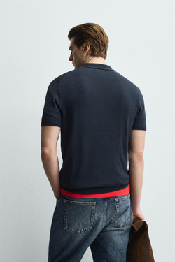 ZARA ПОЛО ИЗ ТРИКОТАЖА КЛАССИЧЕСКОГО КРОЯ, МОРСКОЙ СИНИЙ