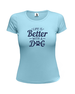 Футболка Life is better with a dog unisex голубая с синим рисунком