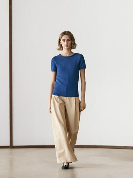 Massimo Dutti Свободные брюки со складками, песочный