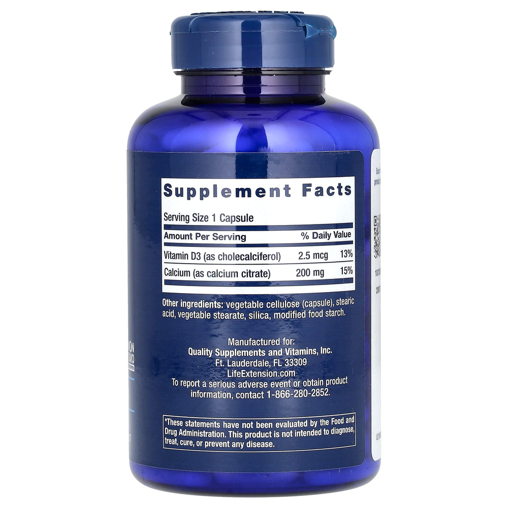 Life Extension, цитрат кальция с витамином D3, 200 капсул