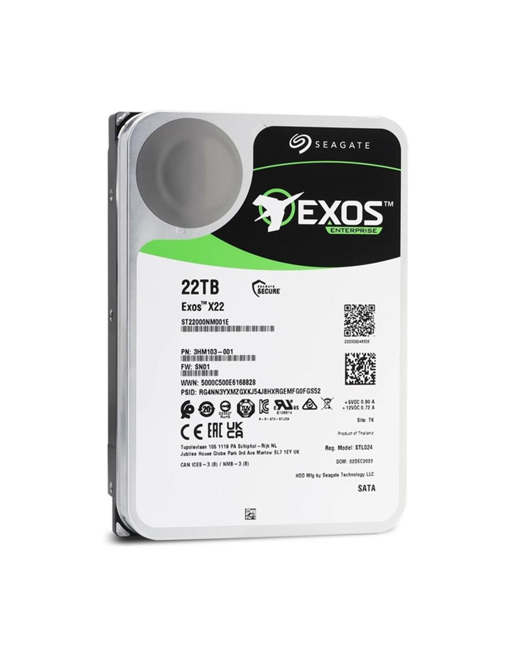 Жесткий диск Seagate Exos X22 HDD SATA 22Tb, 7200 rpm, 512Mb buffer, 512e/4Kn, CMR, ST22000NM001E, 1 year