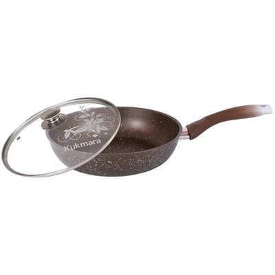 Сковорода 24*6см «Мраморная» (кофейный мрамор) с ручкой и стекл. крышкой смк24603а