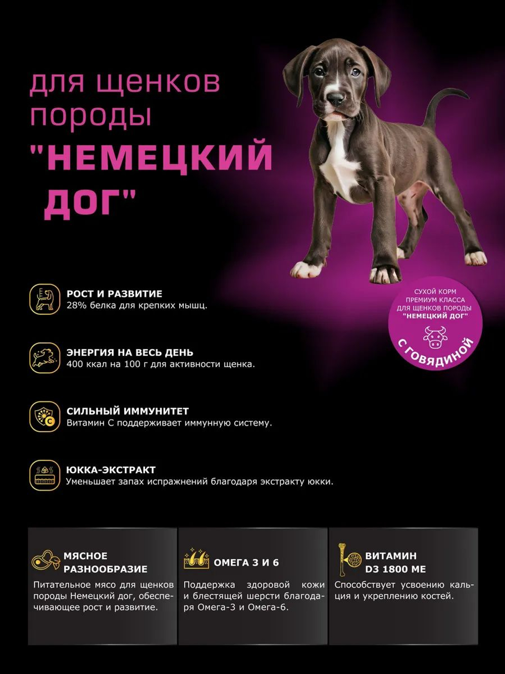 Корм сухой для щенков породы Немецкий дог, с говядиной, 3 кг, QUATTRO