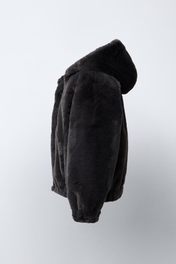 ZARA КУРТКА С КАПЮШОНОМ И ОТДЕЛКОЙ ПОД МЕХ, АНТРАЦИТОВО-СЕРЫЙ