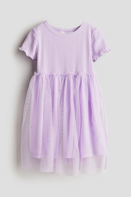 H&M Платье с короткими рукавами, светло-фиолетовый