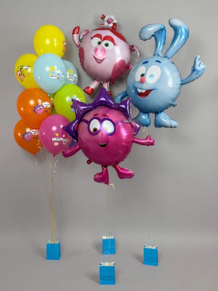 Смешарики Крош, Нюша и Ежик, набор шаров