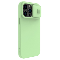Чехол с шелковистым силиконовым покрытием от Nillkin c поддержкой беспроводной зарядки MagSafe для iPhone 14 Pro Max, серия CamShield Silky Magnetic Silicone, цвет мятно-зеленый Mint Green