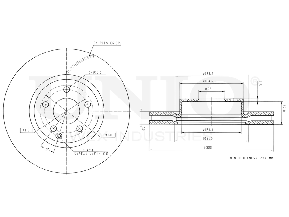 Диск тормозной передний UNIO BRD-20444