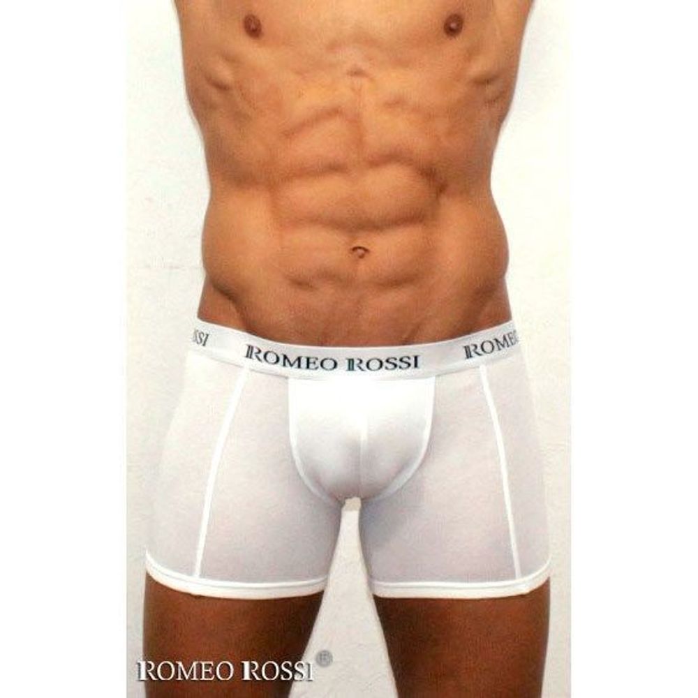 Мужские трусы боксеры удлиненные c резинкой Romeo Rossi белые RR7001-01