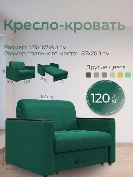 Кресло Неаполь 0,8 - Velutto 33 изумрудный/накладка венге