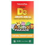 NaturesPlus, Animal Parade®, витамин D3 в каплях, с натуральным апельсиновым вкусом, 10 мкг (400 МЕ), 10 мл (0,34 жидк. унции)