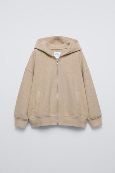 ZARA ХУДИ ИЗ МЯГКОЙ ТКАНИ С МОЛНИЕЙ, МЯГКИЙ КАШТАНОВЫЙ