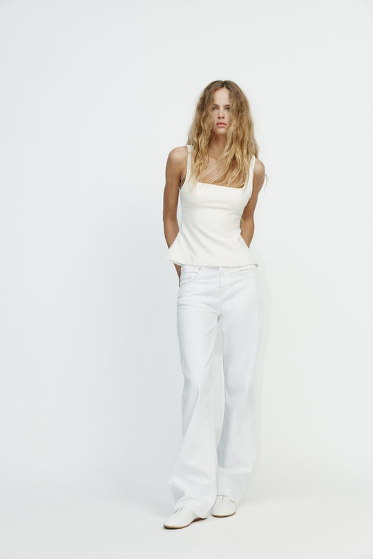 ZARA ТОП С БАНТОМ СЗАДИ, БЕЛЫЙ