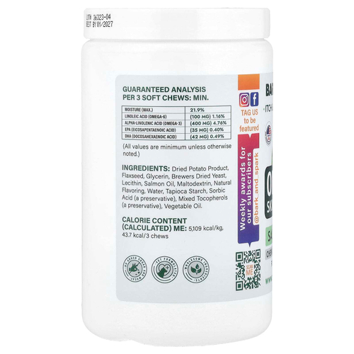 Bark&Spark, Omega Skin & Coat, лососевый жир, для собак и кошек, курица, 180 жевательных таблеток, 513 г (18 унций)