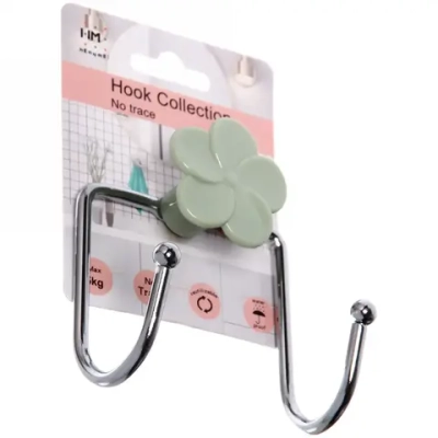 Крючок с липким слоем двойной (1шт., нагрузка 5кг) Цветок зеленый MH8043