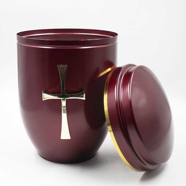 Урна для праха металл темно-красный глянец "Крест"