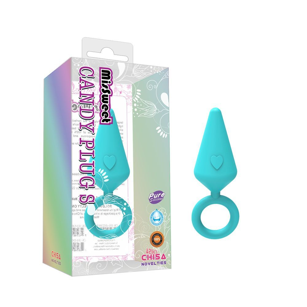 Бирюзовая конусовидная анальная пробка с колечком-ограничителем - 5 см. (Цвет: бирюзовый)