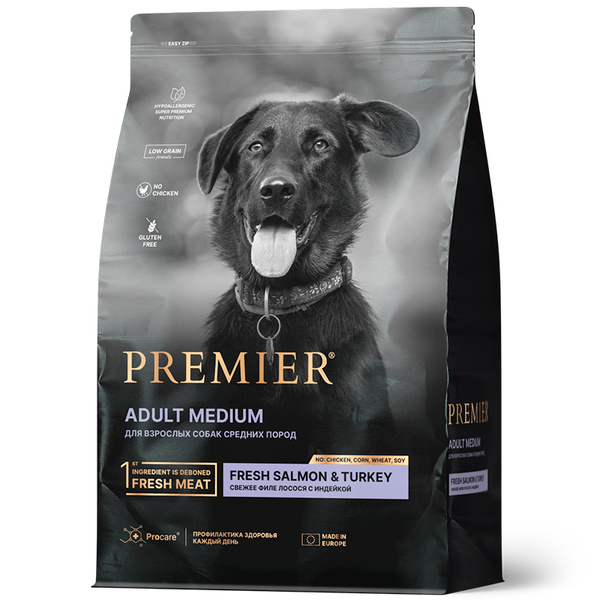 Корм Premier Dog Salmon&Turkey ADULT Medium свежий лосось и индейка для ср. собак 1 кг (Премьер)