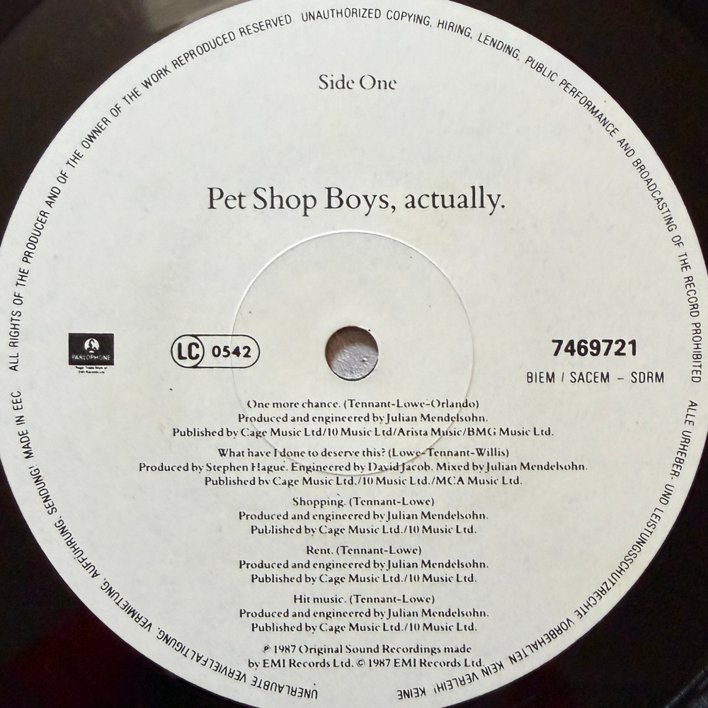 Pet Shop Boys ‎– Actually (Европа 1987г.)