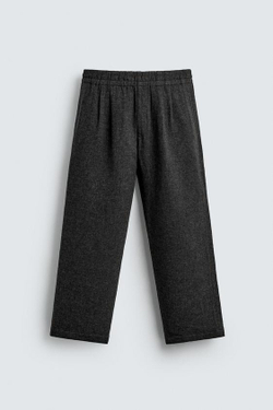 ZARA БРЮКИ СО СКЛАДКАМИ ИЗ СМЕСОВОЙ ШЕРСТИ, СЕРЫЙ