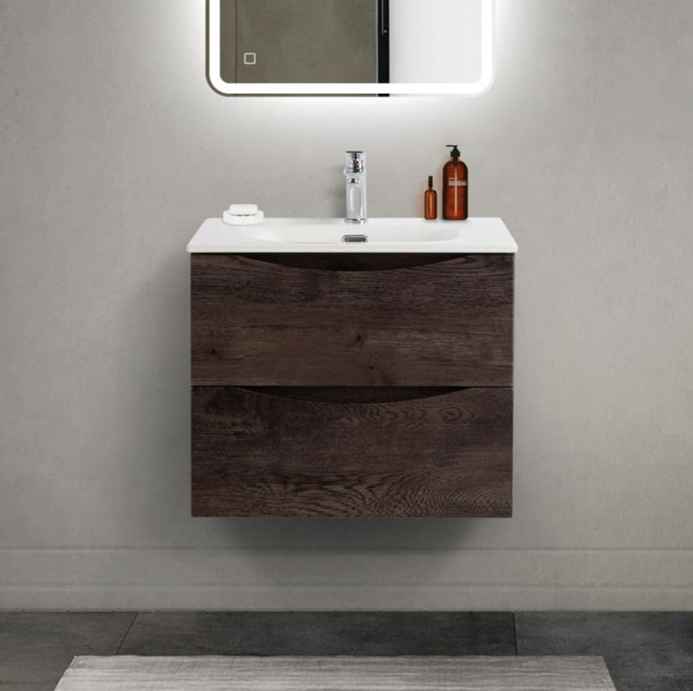 Тумба с раковиной подвесная BelBagno MARINO-CER-MINI-600-2C-SO-RNG-P Rovere Nature Grigio, раковина белая BB-8099-3-60