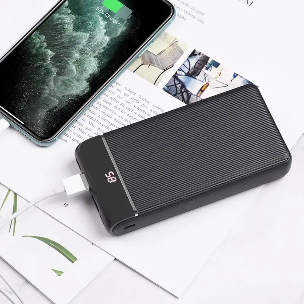 Универсальный внешний аккумулятор Hoco J59A 20000 mAh USBx2 2.0A/Type-C c дисплеем пластик (черный)