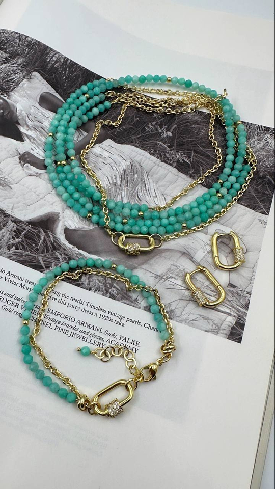 Браслет "Гея" с амазонитом, оттенок золото