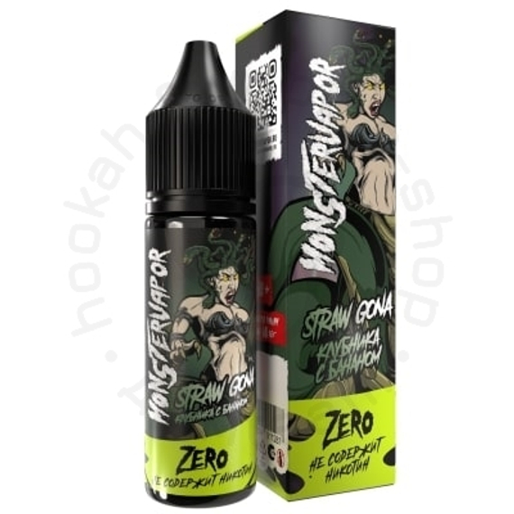 Жидкость MONSTERVAPOR STRAW GONA с ароматом клубники с бананом, 0 мг/см³, 30 мл. ZERO.