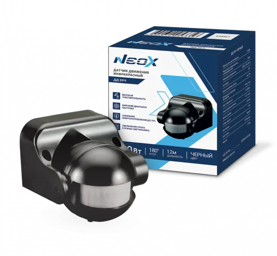 Датчик движения инфракрасный ДД 09Ч 1200Вт 180 гр.12м IP44 черный NEOX