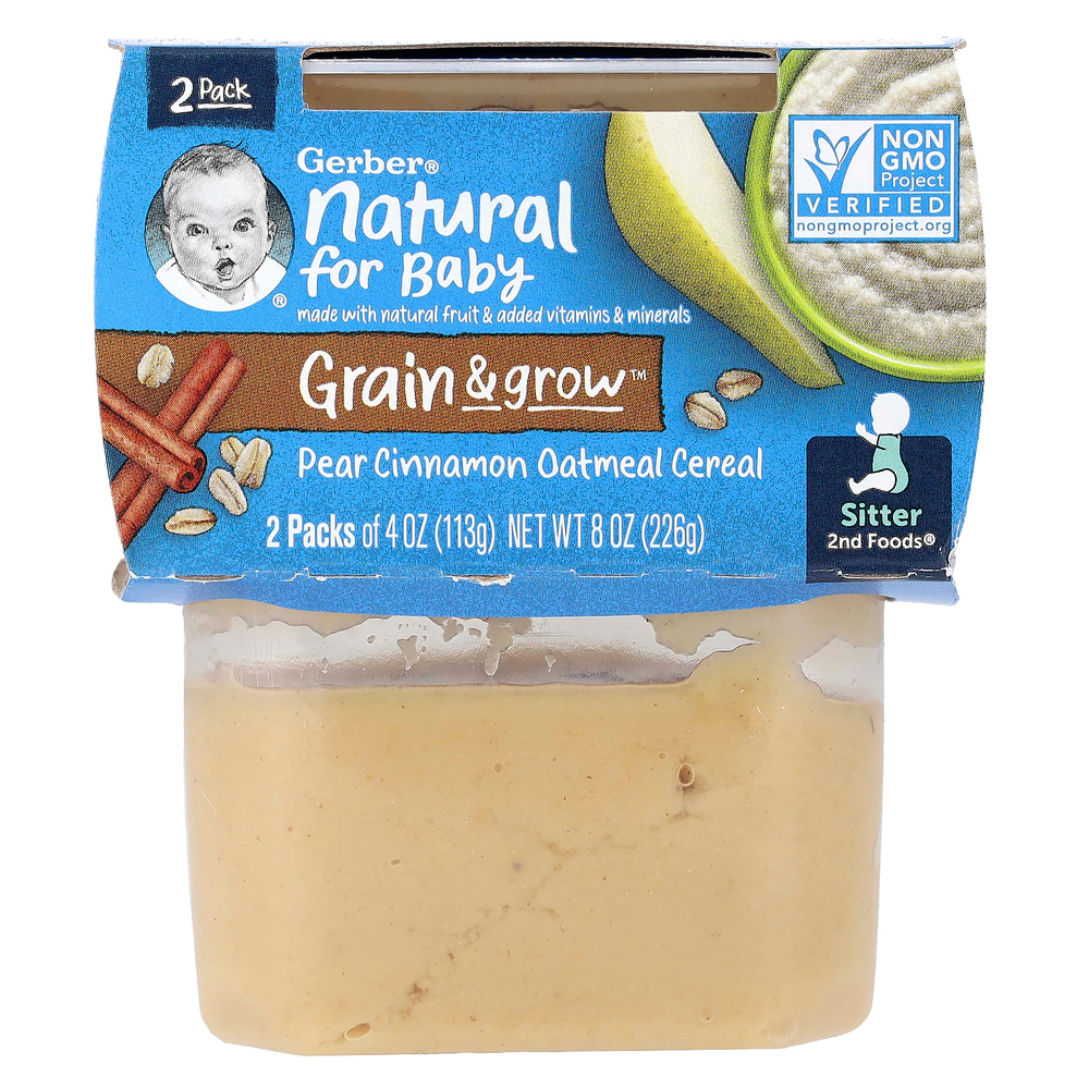 Gerber, Natural for Baby, Grain & Grow™, 2nd Foods®, овсяная каша с грушей и корицей, 2 пакетика по 113 г (4 унции)