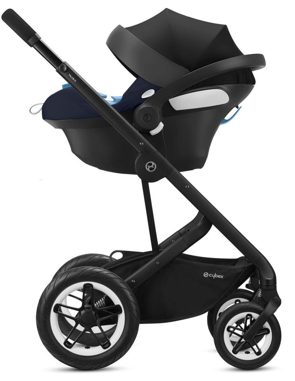 Коляска Cybex Talos S Lux BLK complete Aton B2 Bay Blue Base One 4 в 1 Moon Black с дождевиками