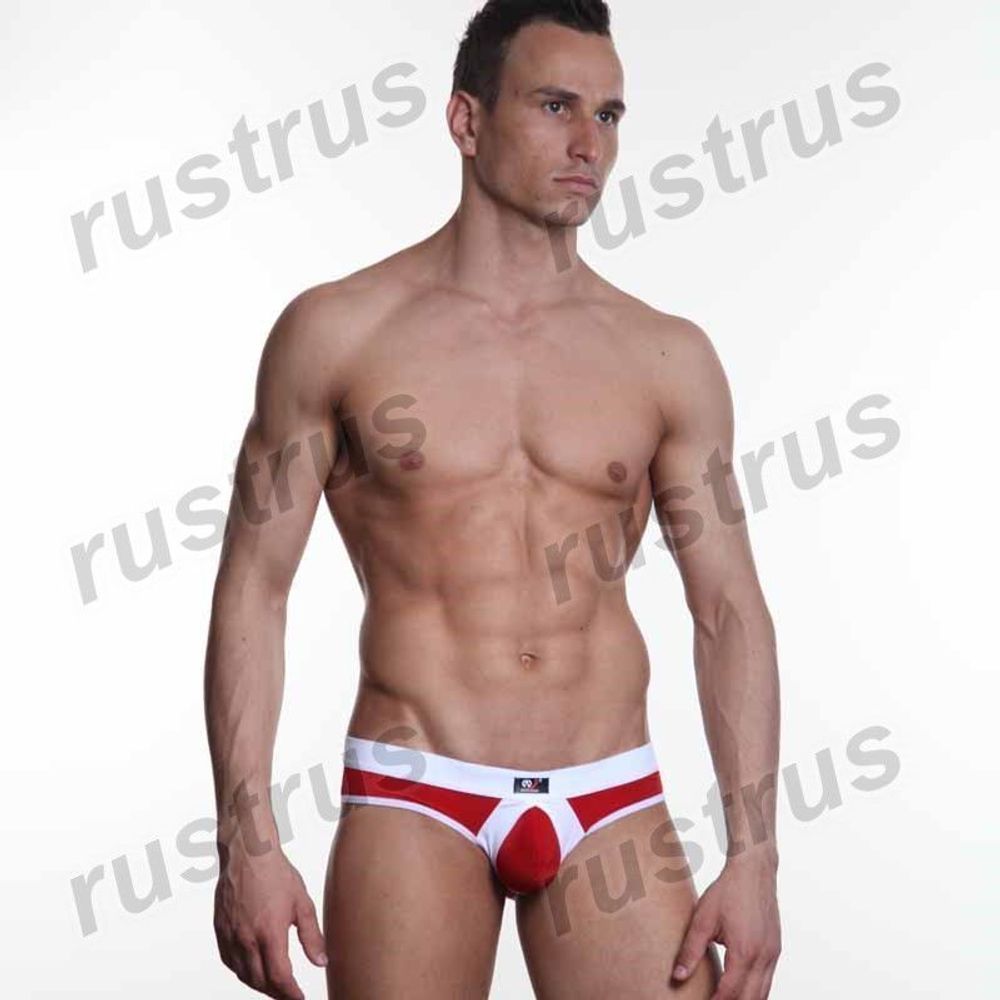 Мужские трусы брифы красные с белой резинкой WANGJIANG WG00033