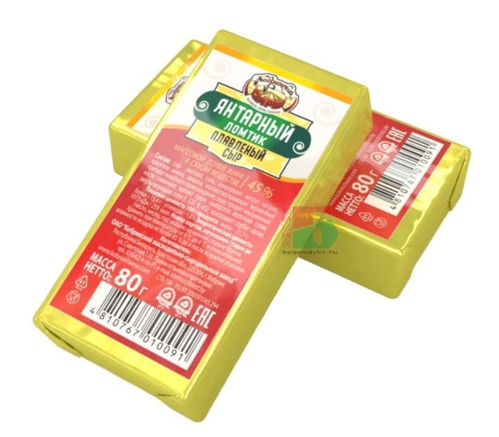 Белорусский сыр плавленый &quot;Янтарный ломтик&quot; 80г. Кобрин - купить с доставкой по Москве и области