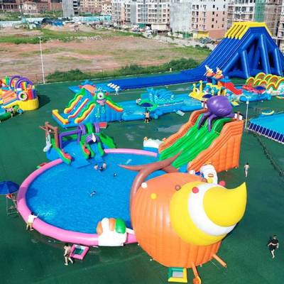 Надувной аквапарк с бассейном и горками «Морская ракушка», 25×25×9 м