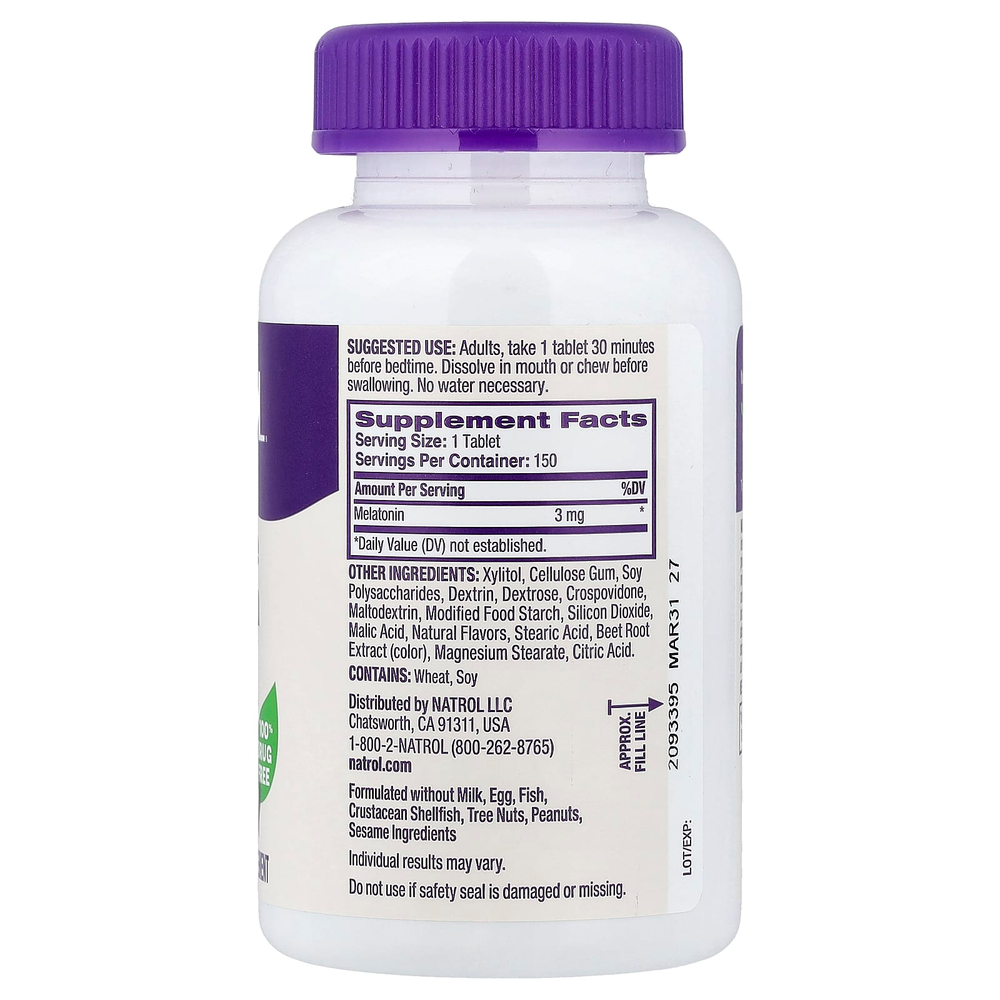 Natrol, Мелатонин, быстро растворяется, клубника, 3 мг, 150 таблеток