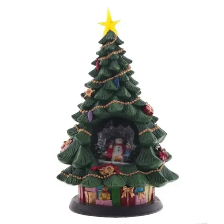 Фигур декор в стекл шаре "Елка и Снеговик" (подсв,муз, вьюга, AAх3 н/п), D 10 см, L19,5 W19,5 H35 см